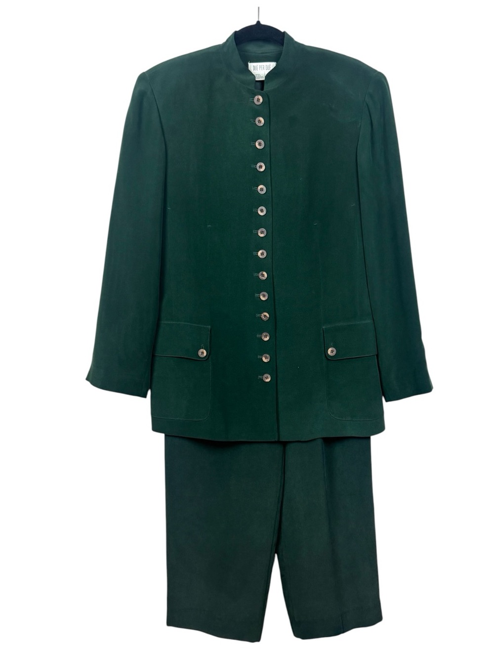 Due Per Due 100% Silk Green Suit Set Blazer Pants 4/6